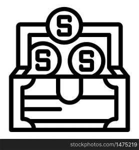 Money chest icon. Outline money chest vector icon for web design isolated on white background. Money chest icon, outline style