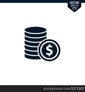 Money coin icon collection in glyph style, solid color vector
