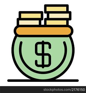Money coin pot icon. Outline money coin pot vector icon color flat isolated. Money coin pot icon color outline vector
