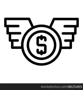 Money coin wings icon outline vector. Passive income. Computer business. Money coin wings icon outline vector. Passive income