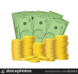 money coins and bills, stock vector illustration