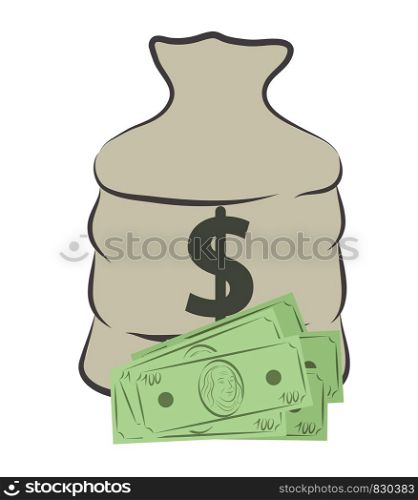 money coins bag and bills, stock vector illustration