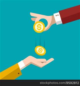 Money concept flat design hand with dollar coin vector image