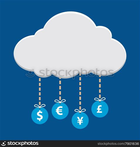 Money currency symbol hanging from cloud