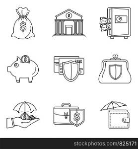 Money deposit icon set. Outline set of money deposit vector icons for web design isolated on white background. Money deposit icon set, outline style