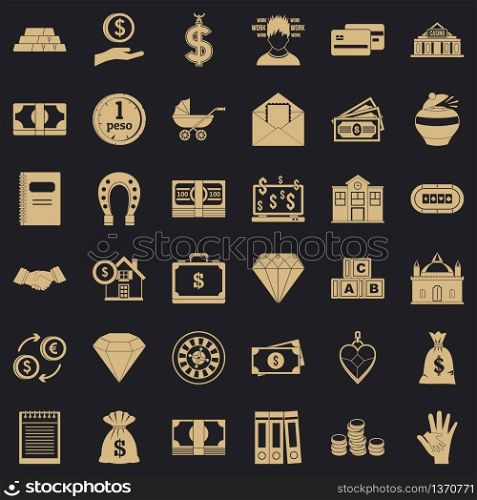 Money deposit icons set. Simple style of 36 money deposit vector icons for web for any design. Money deposit icons set, simple style