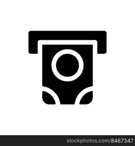 Money dispenser black glyph ui icon. Automated teller machine. Deposit slot. User interface design. Silhouette symbol on white space. Solid pictogram for web, mobile. Isolated vector illustration. Money dispenser black glyph ui icon