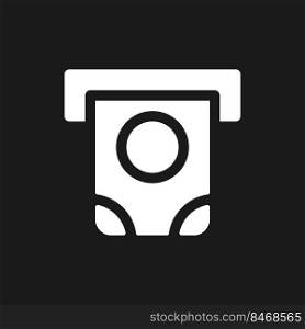 Money dispenser dark mode glyph ui icon. Automated teller machine. User interface design. White silhouette symbol on black space. Solid pictogram for web, mobile. Vector isolated illustration. Money dispenser dark mode glyph ui icon