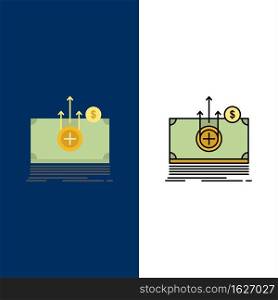 Money, Dollar, Medical, Transfer  Icons. Flat and Line Filled Icon Set Vector Blue Background