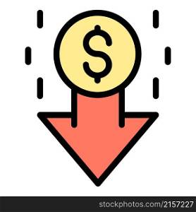 Money down icon. Outline money down vector icon color flat isolated. Money down icon color outline vector