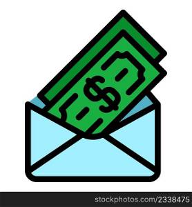 Money envelope icon. Outline money envelope vector icon color flat isolated. Money envelope icon color outline vector