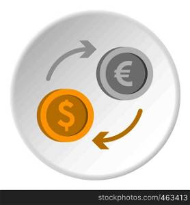 Money exchange icon in flat circle isolated vector illustration for web. Money exchange icon circle