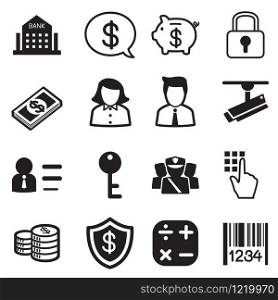 Money, finance, banking silhouette icons vector set