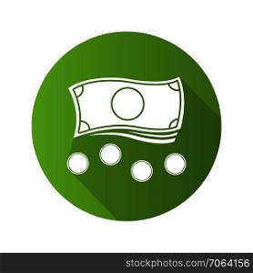 Money flat design long shadow icon. Cash and coins. Vector silhouette symbol. Money flat design long shadow icon