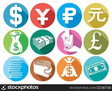 Money flat icons set (stack of coins, wallet)