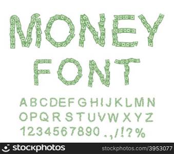 Money font. Letter from dollar. Alphabet of money. The font of dollars. Vector illustration