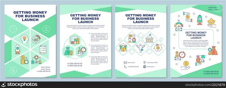 Money for business launch getting brochure template. Flyer, booklet, leaflet print, cover design with linear icons. Vector layouts for presentation, annual reports, advertisement pages. Money for business launch getting brochure template
