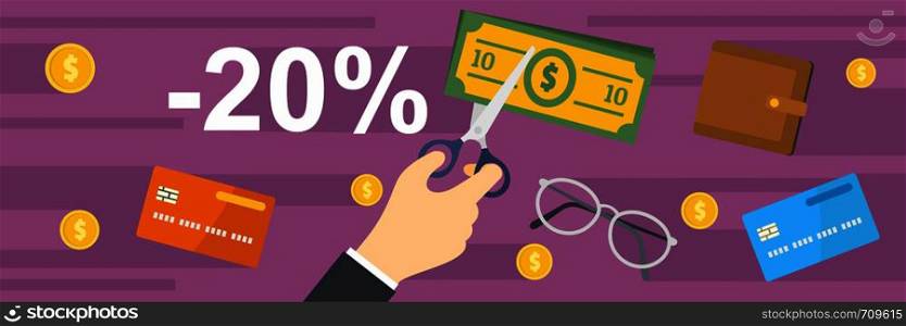 Money for tax banner. Flat illustration of money for tax vector banner for web. Money for tax banner, flat style