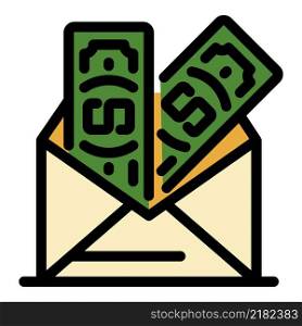 Money from an envelope icon. Outline money from an envelope vector icon color flat isolated. Money from an envelope icon color outline vector