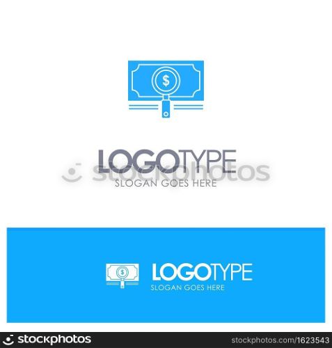 Money, Fund, Search, Loan, Dollar Blue Solid Logo with place for tagline