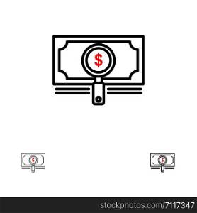 Money, Fund, Search, Loan, Dollar Bold and thin black line icon set