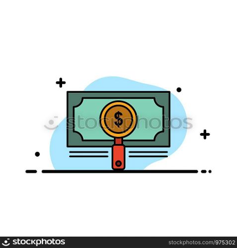 Money, Fund, Search, Loan, Dollar Business Flat Line Filled Icon Vector Banner Template