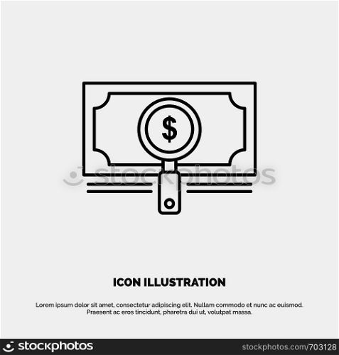 Money, Fund, Search, Loan, Dollar Line Icon Vector