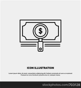 Money, Fund, Search, Loan, Dollar Line Icon Vector