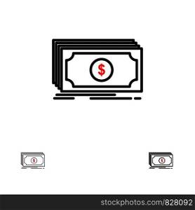 Money, Fund, Transfer, Dollar Bold and thin black line icon set