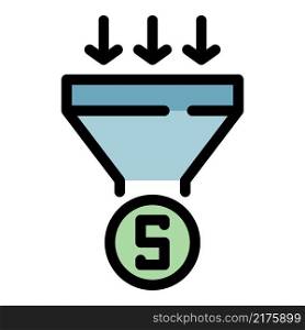 Money funnel icon. Outline money funnel vector icon color flat isolated. Money funnel icon color outline vector
