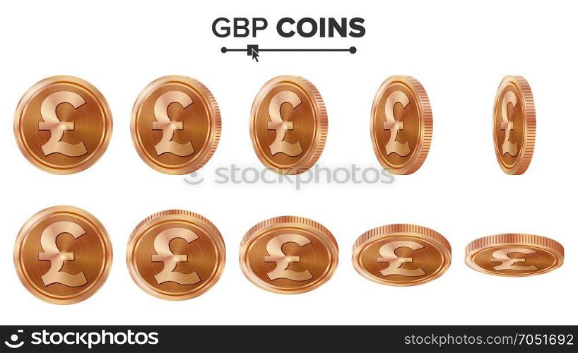 Money. GBP 3D Copper Coins Vector Set. Realistic Illustration. Flip Different Angles. Money Front Side. Investment Concept. Finance Coin Icons, Sign, Success Banking Cash Symbol. Currency Isolated. Money. GBP 3D Copper Coins Vector Set. Realistic Illustration. Flip Different Angles. Money Front Side. Investment Concept. Finance Coin Icons, Sign, Success Banking Cash Symbol