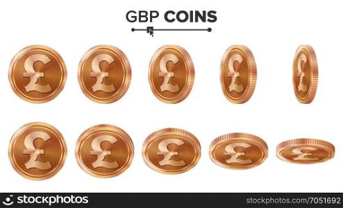 Money. GBP 3D Copper Coins Vector Set. Realistic Illustration. Flip Different Angles. Money Front Side. Investment Concept. Finance Coin Icons, Sign, Success Banking Cash Symbol. Currency Isolated. Money. GBP 3D Copper Coins Vector Set. Realistic Illustration. Flip Different Angles. Money Front Side. Investment Concept. Finance Coin Icons, Sign, Success Banking Cash Symbol