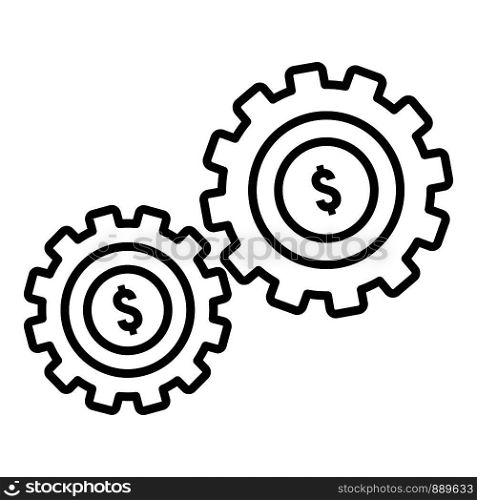 Money gear icon. Outline money gear vector icon for web design isolated on white background. Money gear icon, outline style