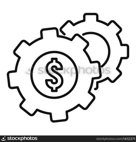Money gear system icon. Outline money gear system vector icon for web design isolated on white background. Money gear system icon, outline style