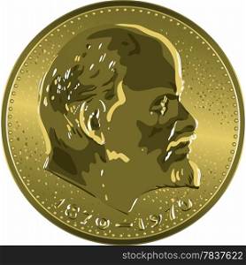 Money gold coin Soviet jubilee ruble with Lenin