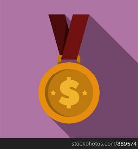 Money gold medal icon. Flat illustration of money gold medal vector icon for web design. Money gold medal icon, flat style