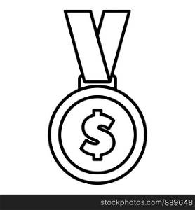 Money gold medal icon. Outline money gold medal vector icon for web design isolated on white background. Money gold medal icon, outline style