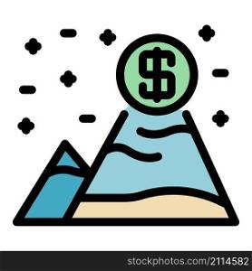Money grow mountains icon. Outline money grow mountains vector icon color flat isolated. Money grow mountains icon color outline vector