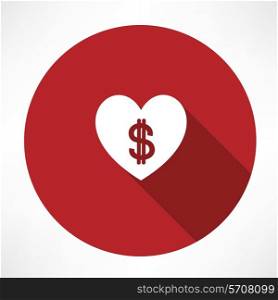 Money heart icon. Flat modern style vector illustration
