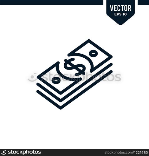 Money icon collection in outlined or line art style