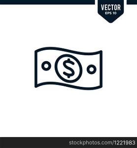 Money icon collection in outlined or line art style