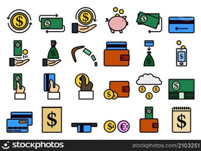Money Icon Set. Editable Bold Outline With Color Fill Design. Vector Illustration.