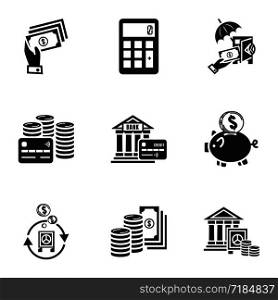 Money icon set. Simple set of 9 money vector icons for web design isolated on white background. Money icon set, simple style