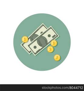 Money icon with dollars in flat style. Icons of coin, dollars.