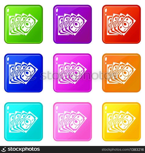 Money icons set 9 color collection isolated on white for any design. Money icons set 9 color collection