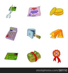Money icons set. Cartoon illustration of 9 money vector icons for web. Money icons set, cartoon style