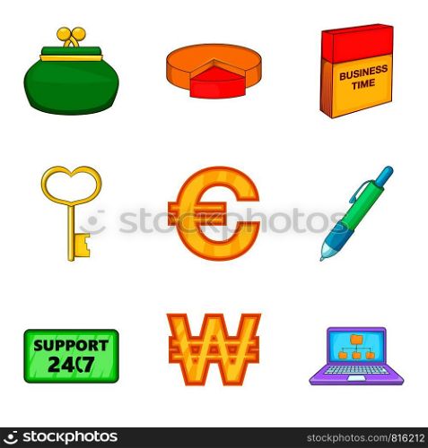 Money icons set. Cartoon set of 9 money vector icons for web isolated on white background. Money icons set, cartoon style