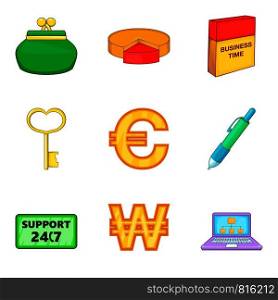 Money icons set. Cartoon set of 9 money vector icons for web isolated on white background. Money icons set, cartoon style