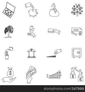 Money icons set in thin line style isolated on white background. Money icons set, thin line style