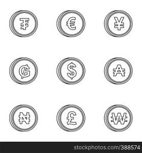 Money icons set. Outline illustration of 9 money vector icons for web. Money icons set, outline style